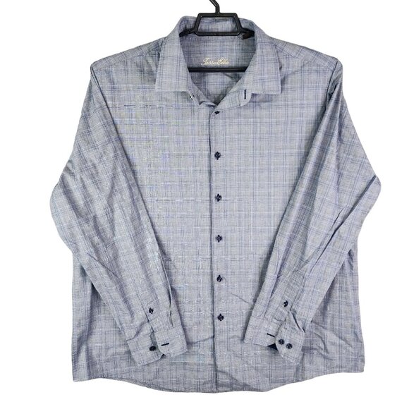 Men's Tasso Elba Shirt Blue & Gray Plaid Long Sleeve Button-Down Size XXL - Picture 1 of 10